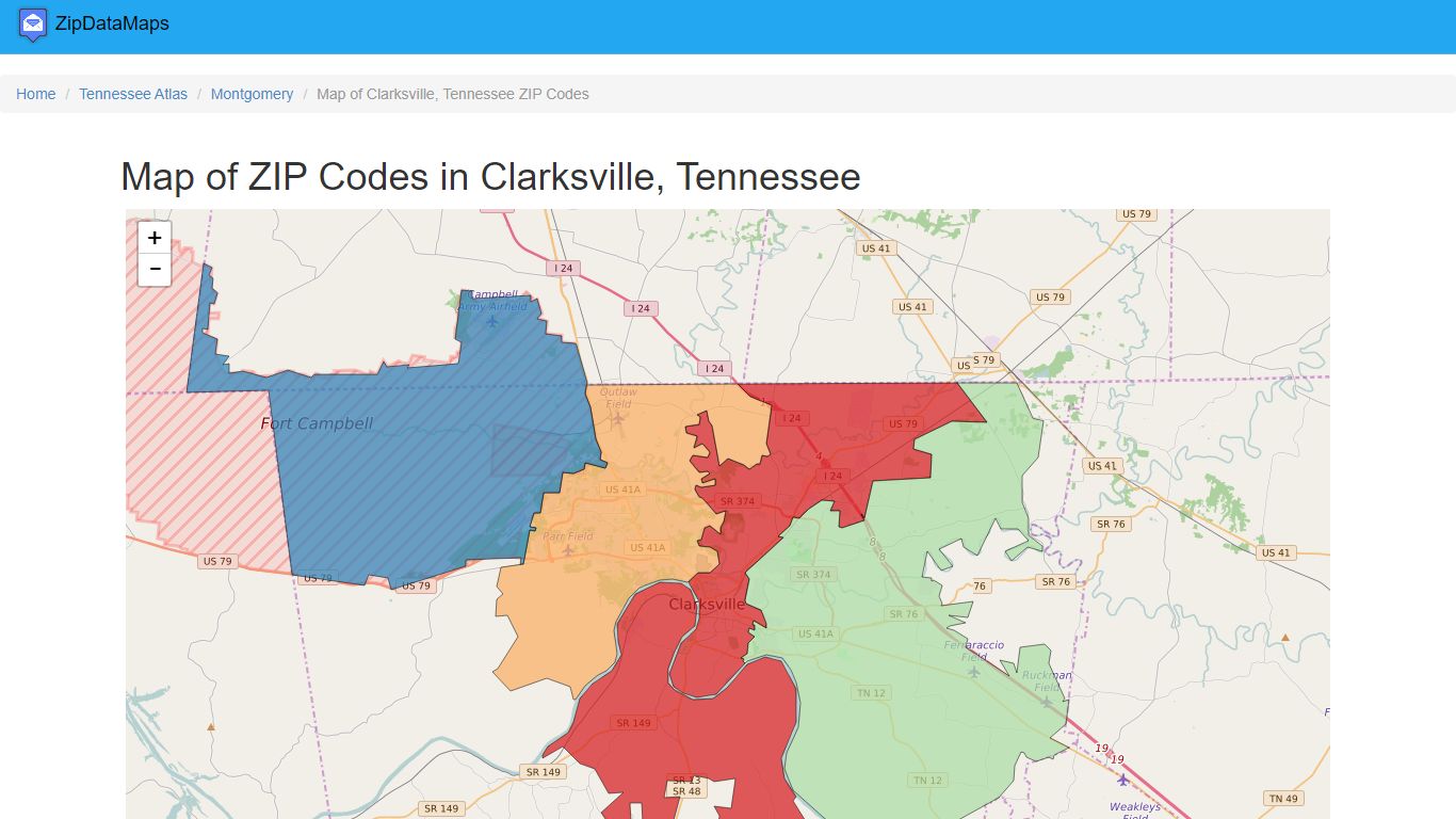 Map of ZIP Codes in Clarksville, Tennessee - Zipdatamaps.com